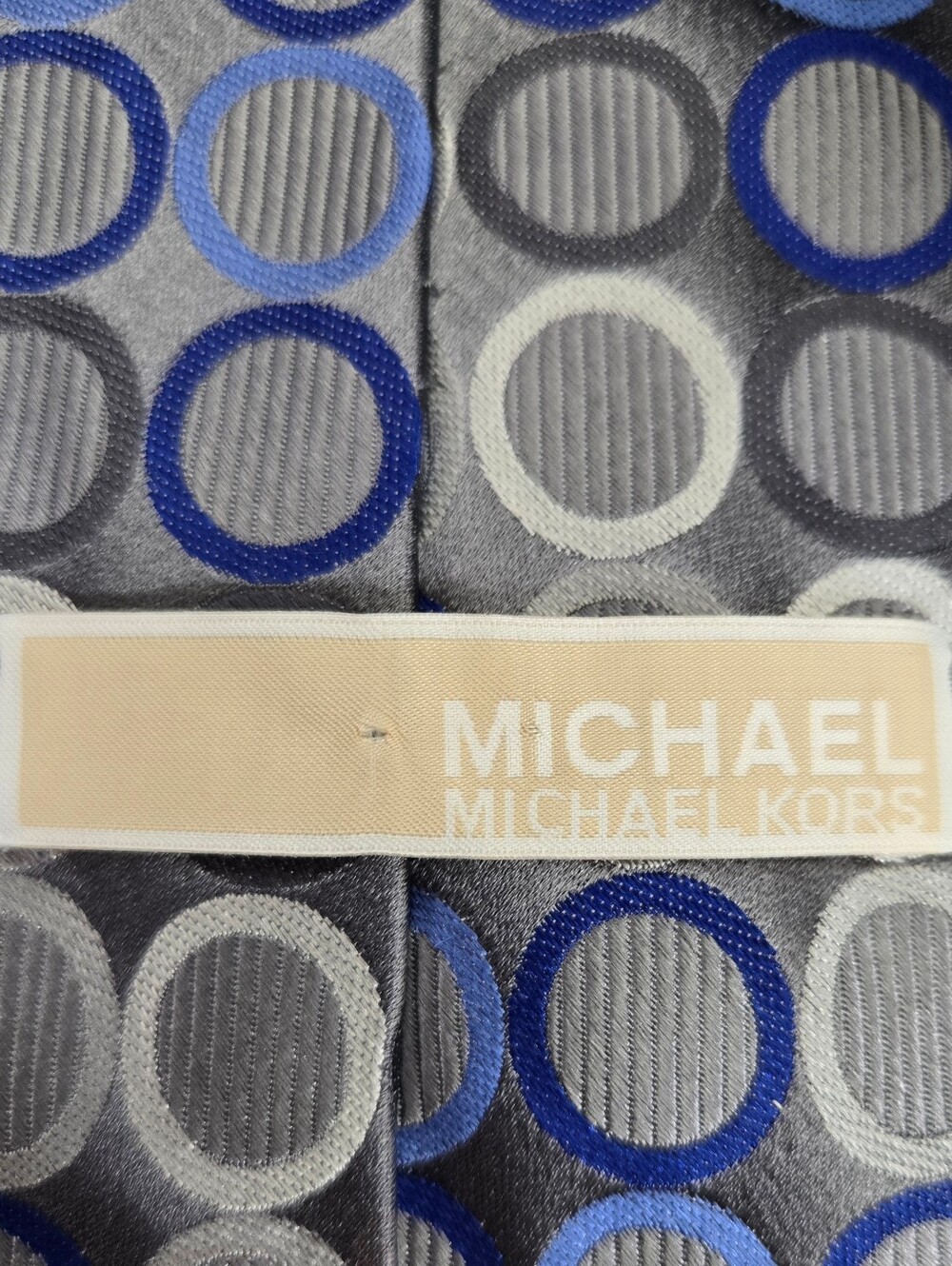 Michael Kors Blue and Grey Geometric Circles 100% Silk Neck Tie - Picture 7 of 7